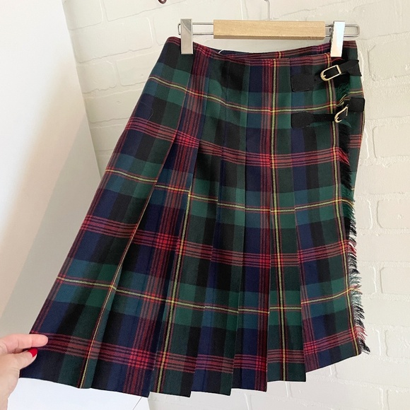 Vintage Plaid Skirt Green Royal Stewart Tartan Pleated Academia Grunge Wool Sz 6 - Picture 5 of 7